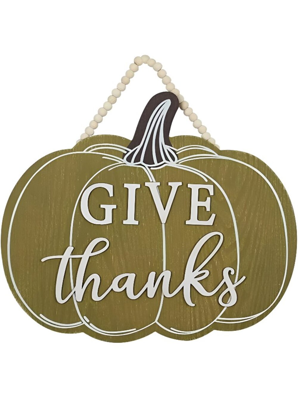 Fall Decor, Large Pumpkin Wood Hanging Sign with Beads Garland and GIVE Thank